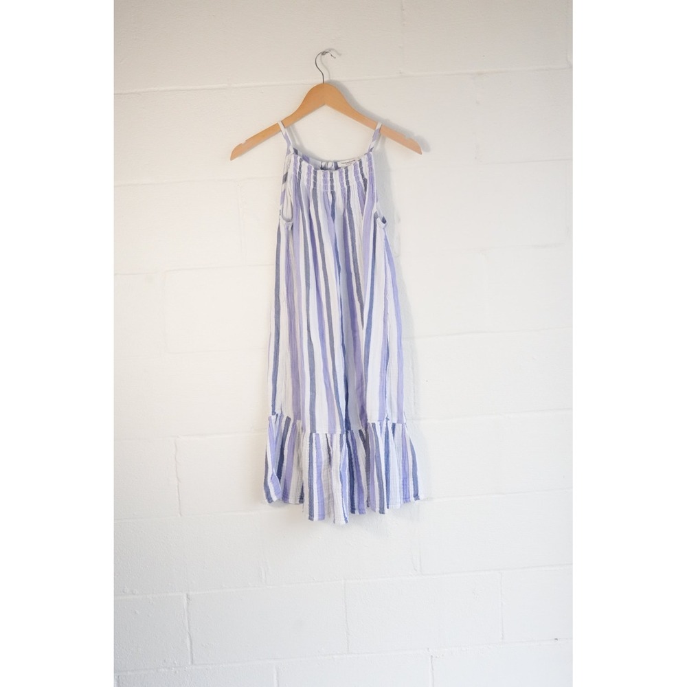 Beachlunchlounge Striped Sundress Women Extra Small Blue Lavender Ruffle Hem‎